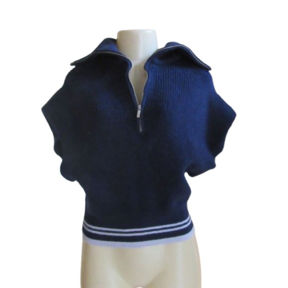 Maeve Women’s Navy Blue Ribbed Knit Collared Sweater Vest With Zip Detail Size S - Picture 2 of 8